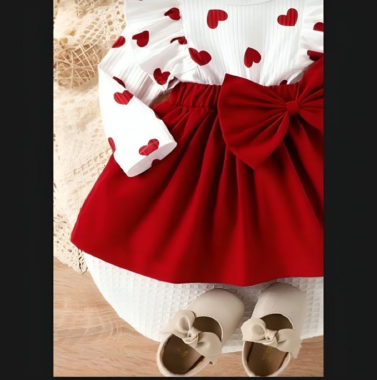 Baby Girl Heart Print Dress with Bow – 3 to 6 Months