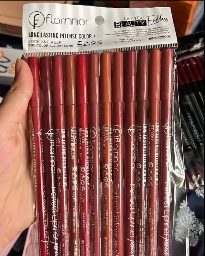 Flamnnor Long Lasting Lip Liner Pencil Set – 12 Pcs