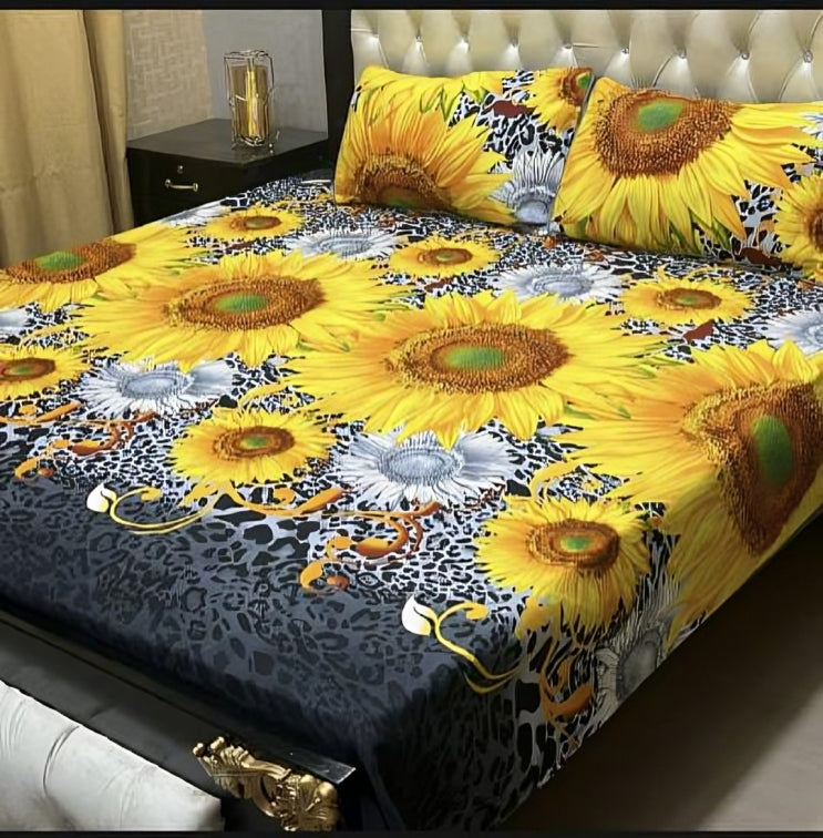 Vibrant Sunflower Printed Bed Sheet Set with Matching Pillow Covers