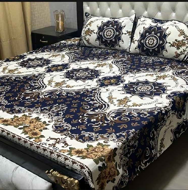 Elegant Circular Pattern Printed Bed Sheet Set with Pillow Covers