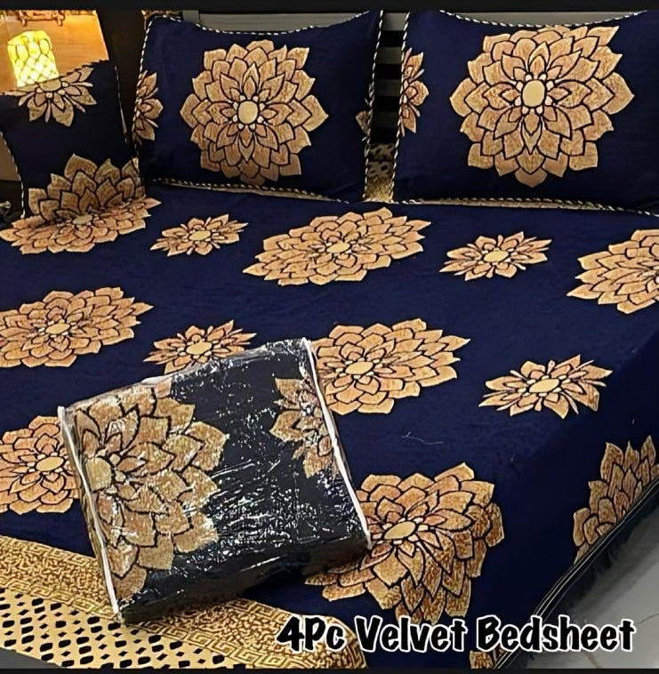 Luxury Floral Embossed Velvet Bed Sheet Set