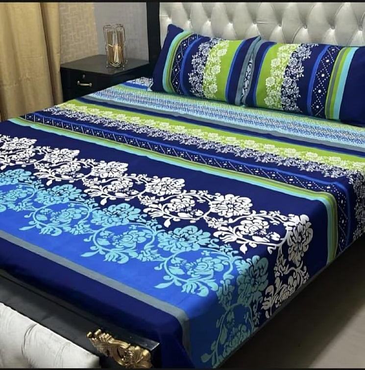 Elegant Beige Floral & Geometric Printed Bed Sheet Set with Pillow Covers