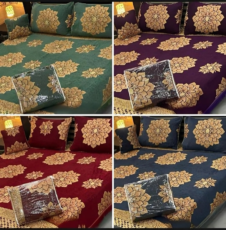 Luxury Floral Embossed Velvet Bed Sheet Set