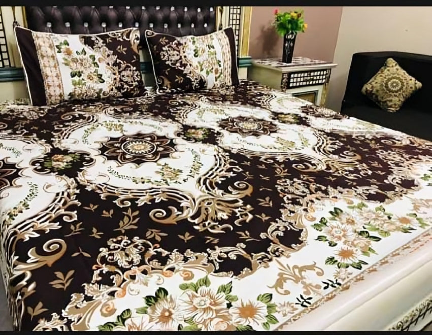 Elegant Floral Printed Bed Sheet Set with Pillow Covers