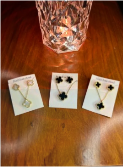 Imported Stainless Steel Gold Clover Jewellery Necklace Earring Set for girls