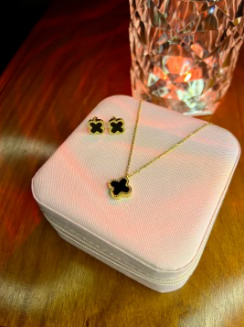 Imported Stainless Steel Gold Clover Jewellery Necklace Earring Set for girls