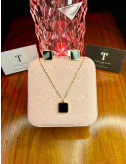 Imported Stainless Steel Gold Clover Jewellery Necklace Earring Set for girls