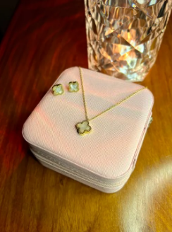 Imported Stainless Steel Gold Clover Jewellery Necklace Earring Set for girls