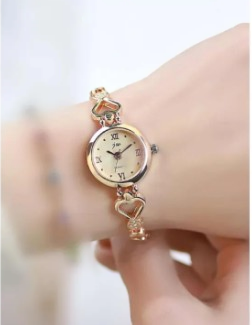 Elegant Rose Gold Ladies Watch with Heart Link Design