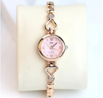 Elegant Rose Gold Ladies Watch with Heart Link Design