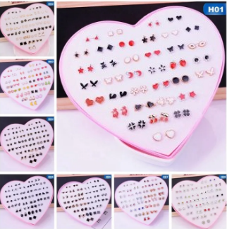 Heart-Shaped 36 Pairs Cute Stud Earrings Set – Multidesign