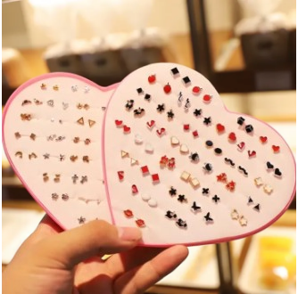 Heart-Shaped 36 Pairs Cute Stud Earrings Set – Multidesign