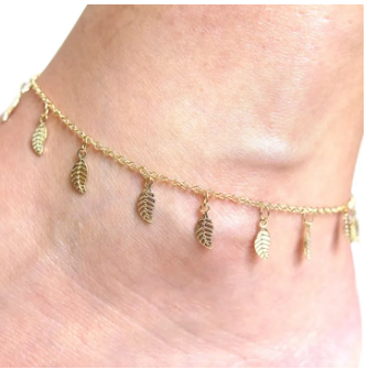 Delicate Gold Leaf Charm Anklet