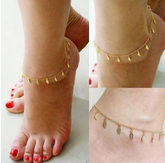 Delicate Gold Leaf Charm Anklet