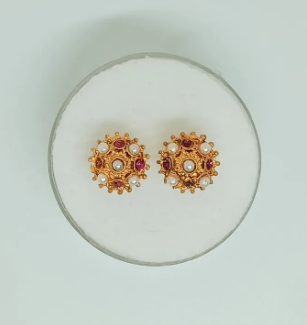 Elegant Gold-Plated Floral Stud Earrings Set – Traditional Ethnic Jewelry