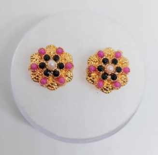 Elegant Gold-Plated Floral Stud Earrings Set – Traditional Ethnic Jewelry