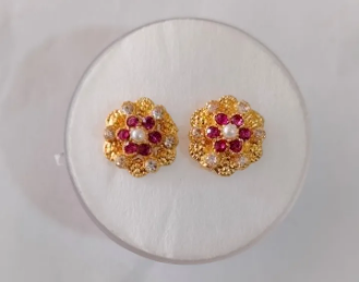Elegant Gold-Plated Floral Stud Earrings Set – Traditional Ethnic Jewelry
