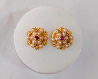 Elegant Gold-Plated Floral Stud Earrings Set – Traditional Ethnic Jewelry