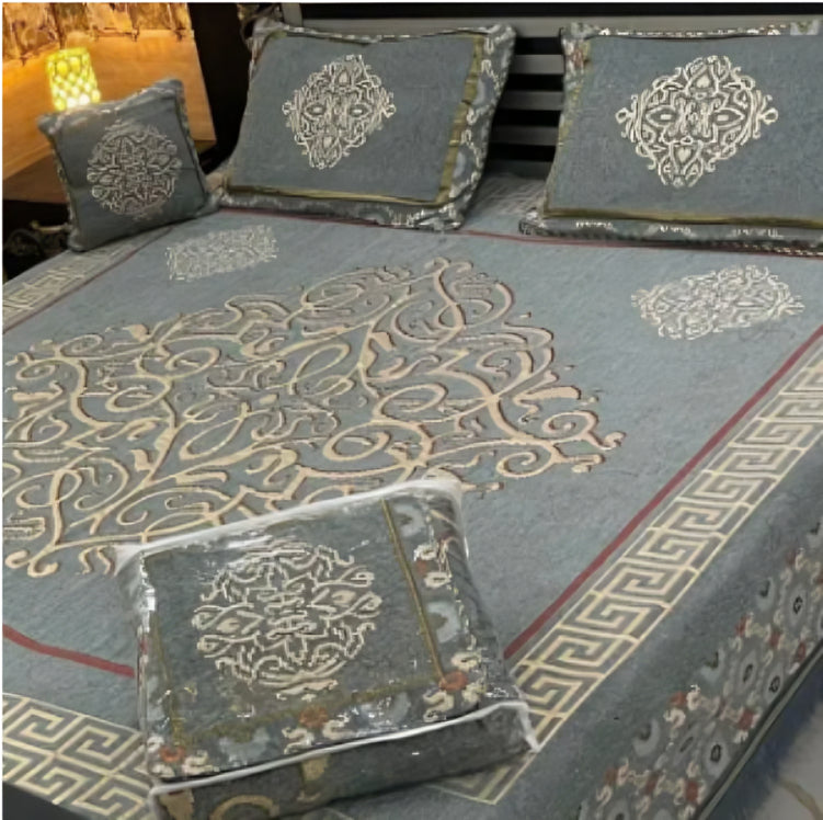 Luxury Floral Embossed Velvet Bed Sheet Set