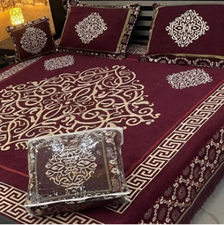 Luxury Floral Embossed Velvet Bed Sheet Set
