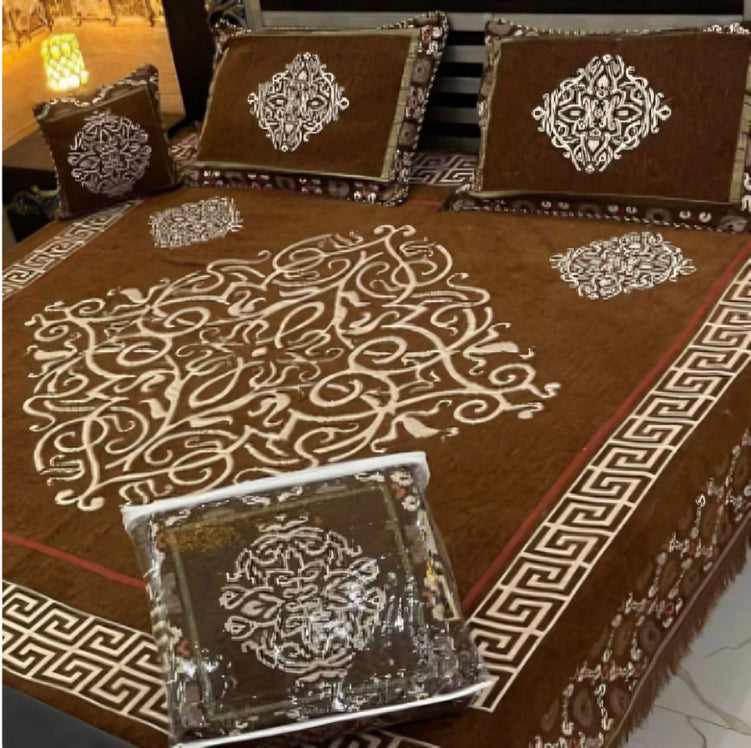 Luxury Floral Embossed Velvet Bed Sheet Set