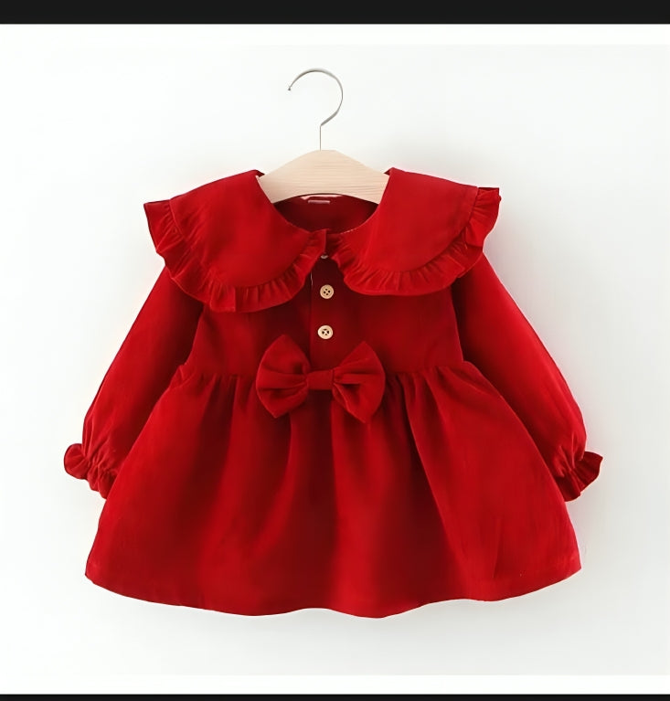 Baby Girl Heart Print Dress with Bow – 3 to 6 Months